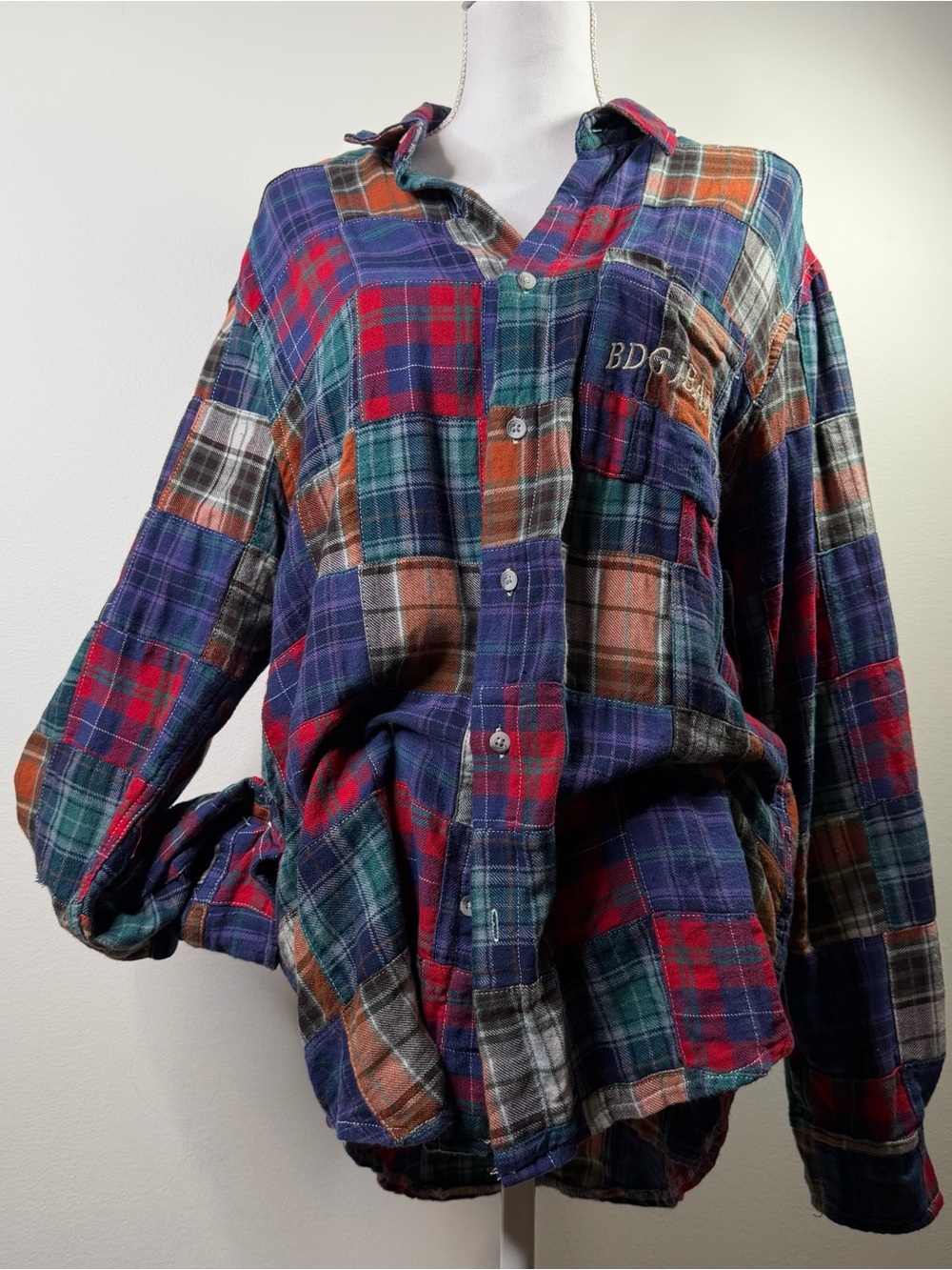 BDG Urban Outfitters Patchwork Plaid Flannel Shirt Oversized Spliced Medium